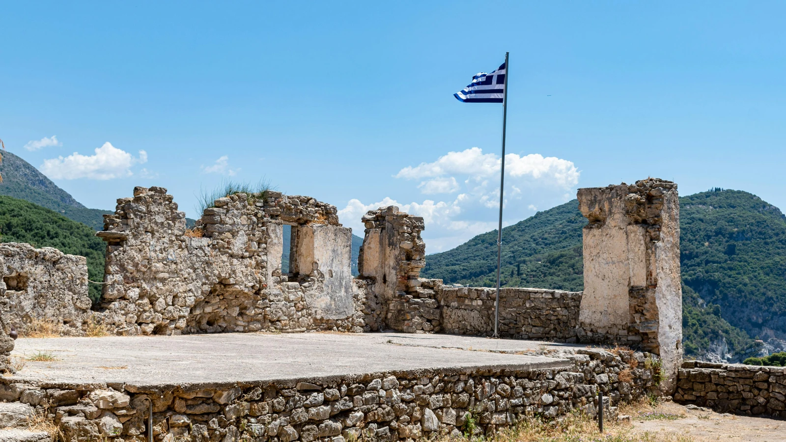 Interior ruins and chapel at Angelokastro castle in Corfu